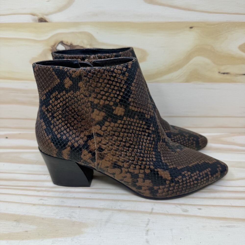 KENSIE Womens Chestnut Snake Brown Snake Print Leticia Leather Booties 6.5 M